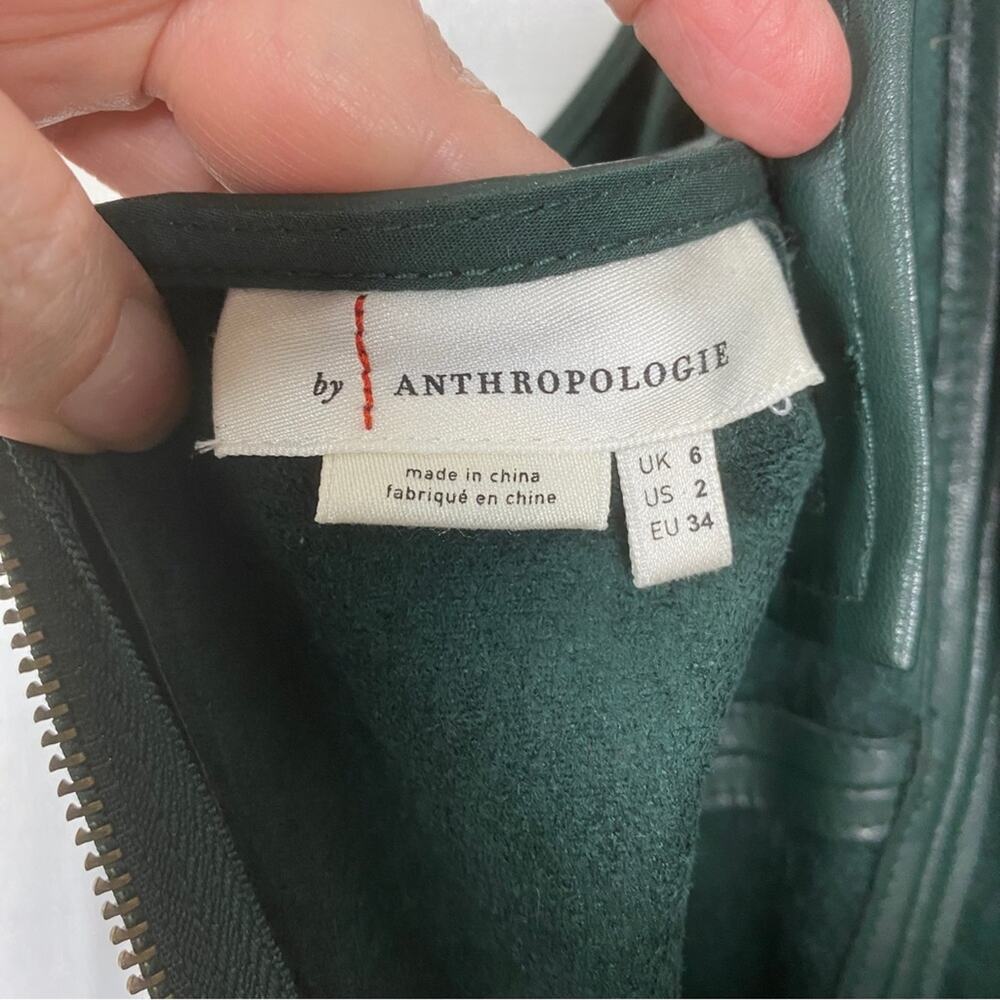 Anthropologie Green Faux Leather Samira Cropped Jumpsuit Sz.2 - Picture 7 of 16